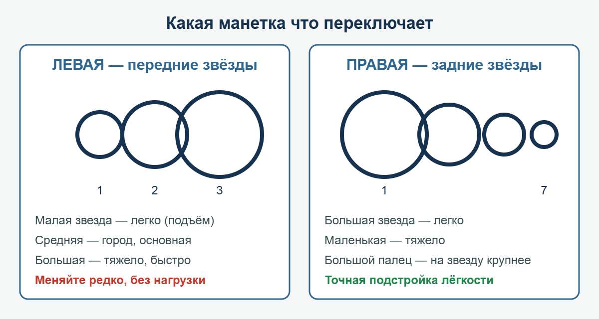 Как переключать скорости на велосипеде: левая и правая манетка