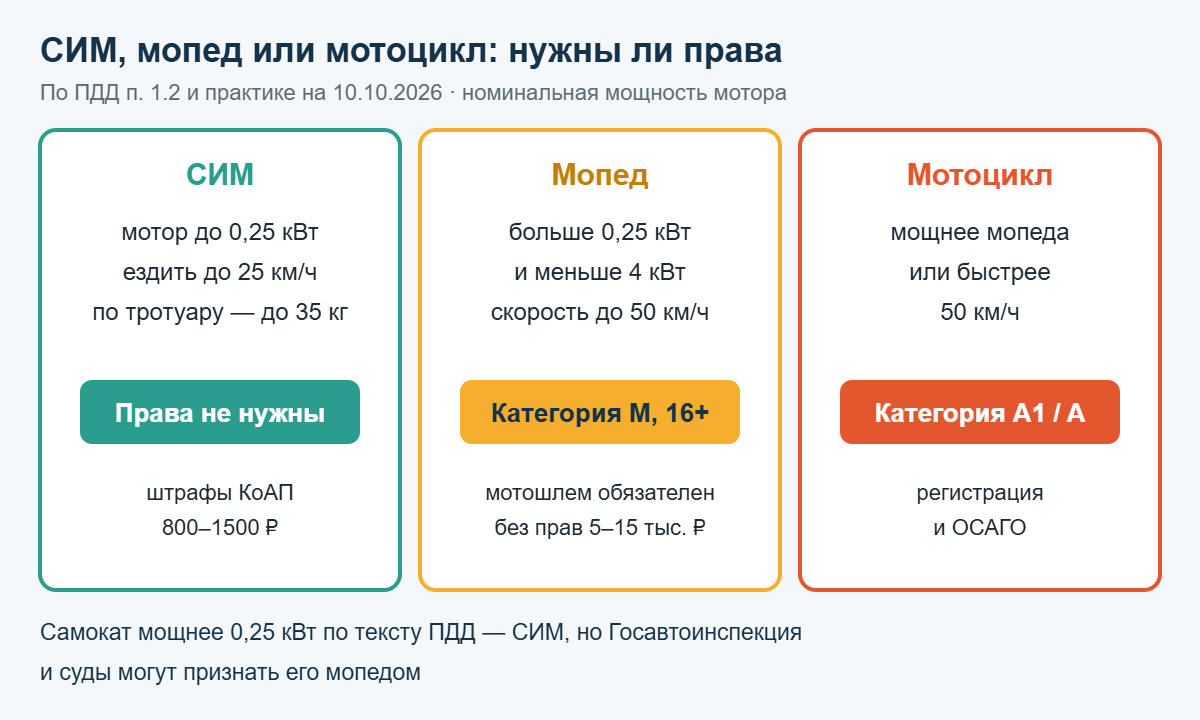 Нужны ли права на электросамокат: СИМ, мопед или мотоцикл по мощности и скорости